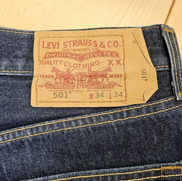 Levi 501 Red Label Straight Leg Button Fly Cotton Heavy Startched Jeans Sz 34x34 - Picture 6 of 8